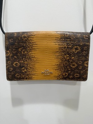 Coach Hayden Foldover Crossbody Clutch Mustard/Brown Lizard Leather
