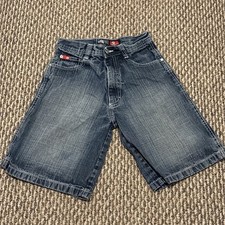 South Pole Y2K Baggy Jean Shorts Size 10 Blue Denim Red Tab Shorts Skate