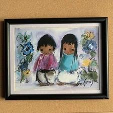 DeGrazia Brother and Sister Print Reproduction Framed 9x12