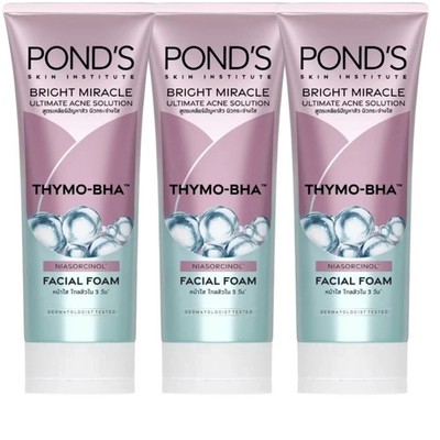 3x POND S Bright Miracle Acne Facial Foam Thymo-BHA Oil Control Face Wash 90g