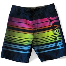 Kids Hurley Board Shorts Sz-6 Rainbow Stripe Swim Trunks Drawstring Surfer LOGO