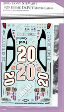 1/24 JWTBM 2005 TONY STEWART  #20  HOME DEPOT CHEVY MONTE CARLO DECAL SHEET