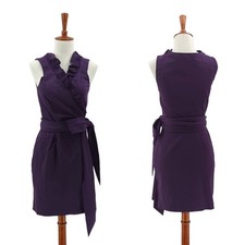 Diane Von Furstenberg Women 4 Hampton Dress Purple Wrap Ruffle Sleeveless Pocket