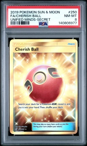 2019 POKEMON SUN & MOON UNIFIED MINDS SECRET #250 FULL ART/CHERISH BALL PSA 8