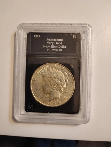 1925 Peace Silver Dollar $1 Unique Toning Authenticated Slabbed VG Coin 90% Silv