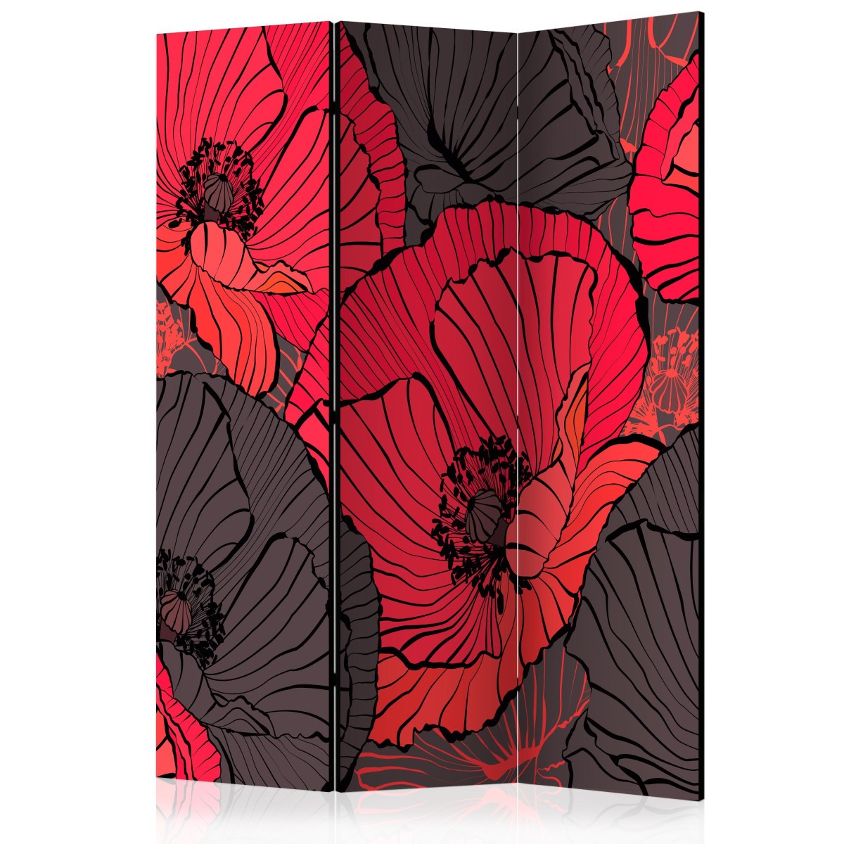 Paravent 3 volets Pleated Poppies 135x172cm au design floral haut de gamme