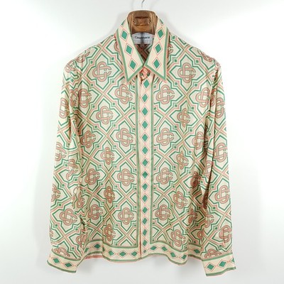 Casablanca Seidenhemd Herren M Diamond Monogram Silk Shirt Pastel 2021 Rosa Grün