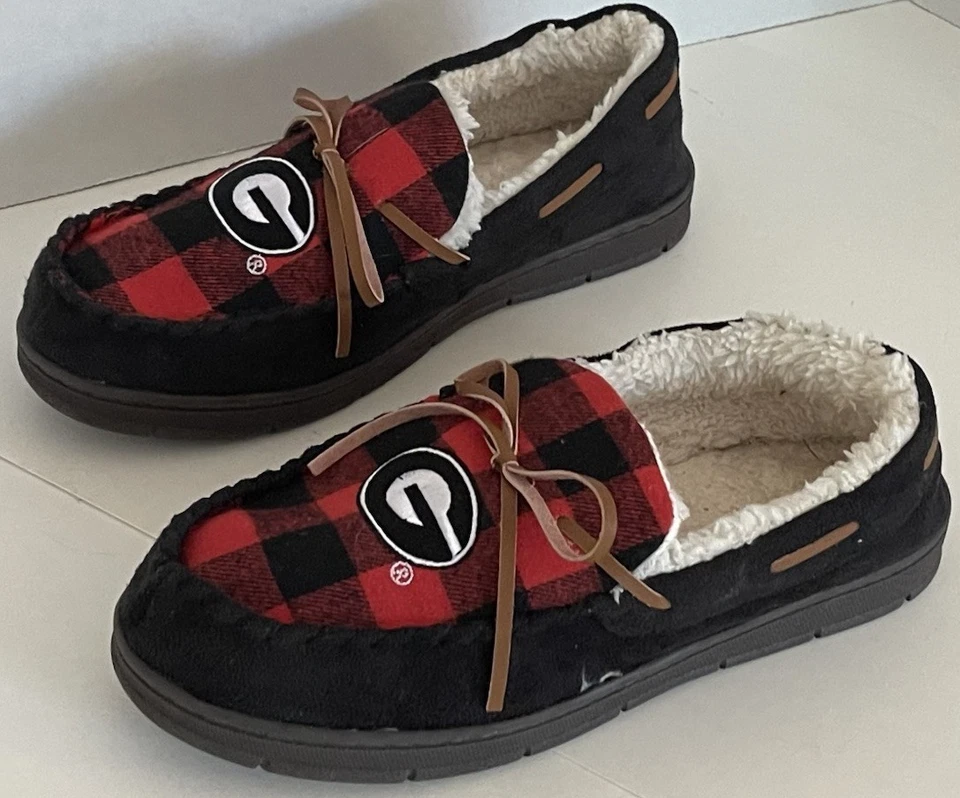 Georgia Bulldogs Womens Sz M Slippers Red Black Plaid Appliqué Logo Moccasins - Image 2 of 4