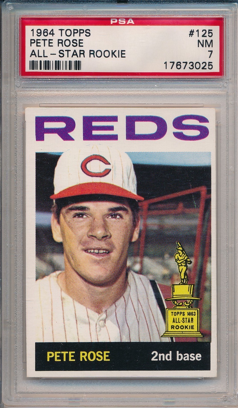 1964 TOPPS #125 PETE ROSE ALL STAR ROOKIE - PSA 7 NM (SVSC)