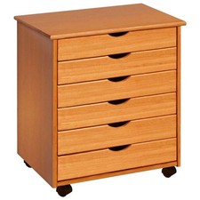 Medium Pine 6-Drawer Solid Wood Wide Roll Cart US