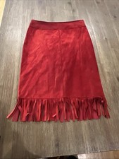 Vintage 1960s/70s Leather Suade Fringe Skirt Merlot