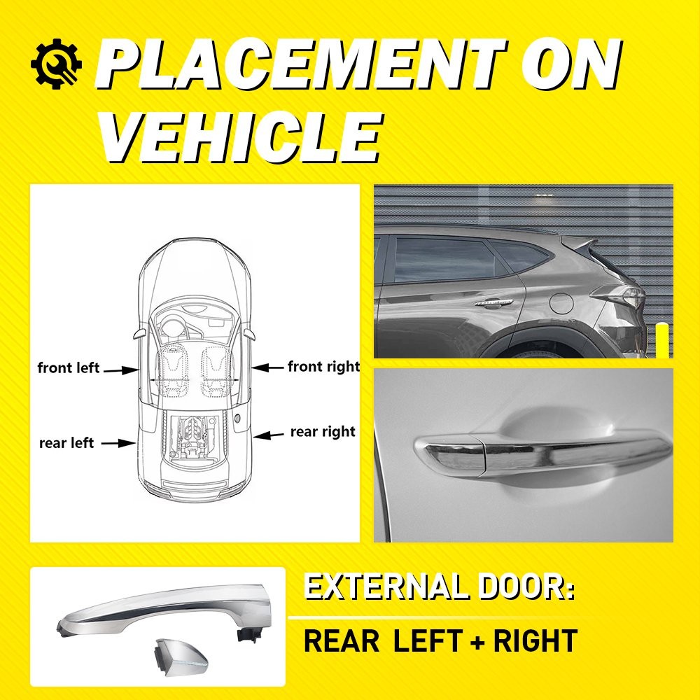2pcs Exterior Door Handle Chrome Rear Left Right for 2016-2021 Hyundai Tucson EE thumbnail 6