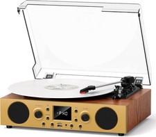 Vintage Walnut Vinyl Record Player with Bluetooth, 3-Speed Belt-Driven Turntable