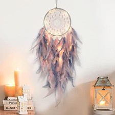 LED Lighted Dream Catcher Wall Hanging w/ Feathers, 6in Ring, 23in Long