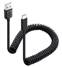 Cable Matters USB to USB-C Coiled Cable 1-4ft – 3A Fast Charging, CarPlay/Androi