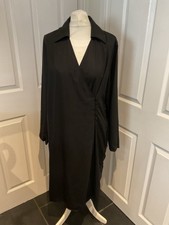 COS Black Wrap Dress Size 38 Uk 10-12 Sleeves V Neck Collared Smart Formal Work