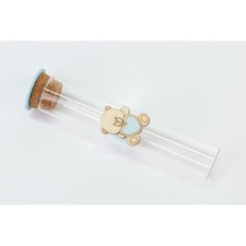 6X Provetta vetro portaconfetti ORSETTO CELESTE 12.5x2.5 cm BOMBONIERA 17ET