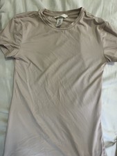H&M Women s Pink Solid Basic Crew Neck Short ...