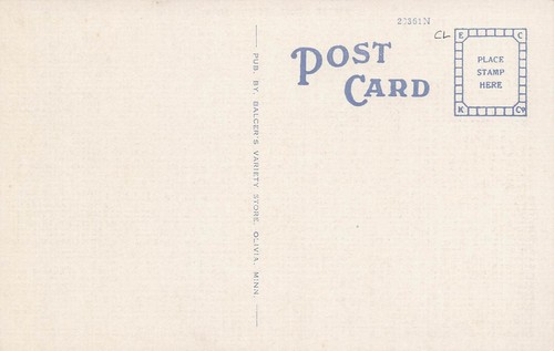 Straßenszene Geschäfte Autos Olivia Minnesota 1930er Leinen Postkarte - Bild 2 von 2
