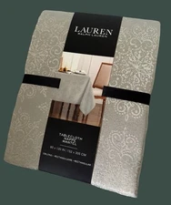 Ralph Lauren Oblong Tablecloth 60 x 120 Gray Textured Holidays Christmas Luxury