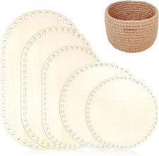 Wooden Basket Bottom, 5 PCS 5 Sizes Oval Circle Blank Solid Crochet Basket Wood