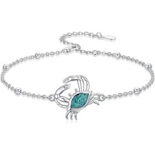 925 Sterling Silver Crab Anklet With Turquoise Inlay Adjustable Beach Jewelry