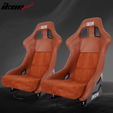 Pair Universal Ergonomic Bucket Racing Seats Slider Pu Suede Black Brown Lh Rh