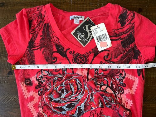 t shirt donna southpole Y2K taglia small rosa tatuaggio anni 2000 scollo a V - Foto 4 di 5