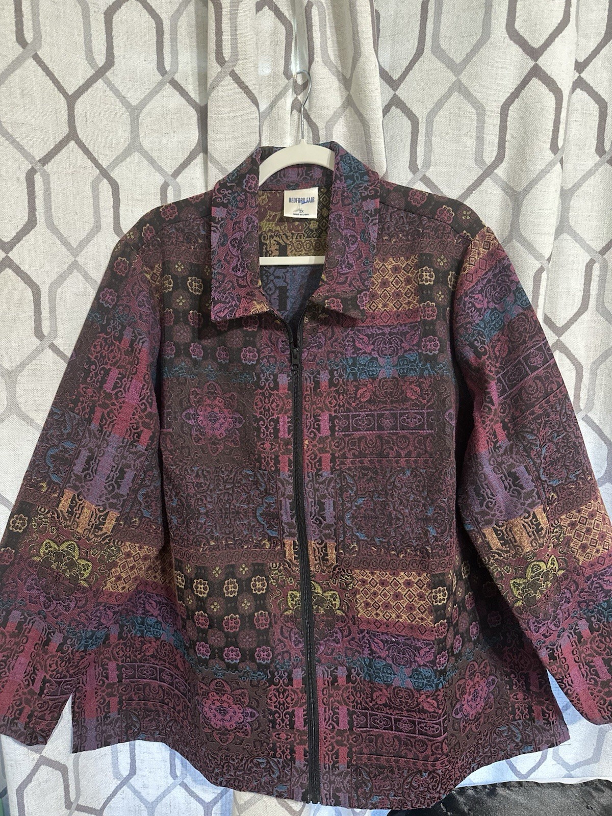 Bedford Fair Geometric Pattern Zip Collared Multi… - image 1