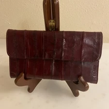 Vintage Women Burgundy Genuine Eel Skin Clutch Wallet Coin Purse Envelope