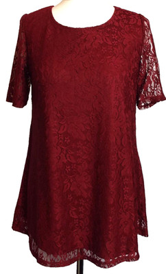 NEU JULIPA   BURGUNDERROTES SPITZEN-OVERLAY-TOP   GRÖSSE 10/12 # 1278