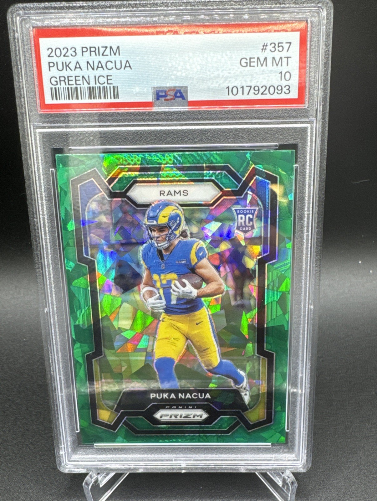 2023 Panini Prizm Puka Nacua RC Green Ice Rookie #357 PSA 10
