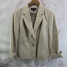 Talbots Blazer Womens 12 Large Beige Linen Shimmer Gold Sparkle Metallic