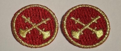 2 Bugles Crossed Gold on Red 1'' Collar Patches Fire Dept FD