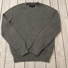 AllSaints Waffle Knit Sweater Mens Medium Gray Crewneck Logo Casual