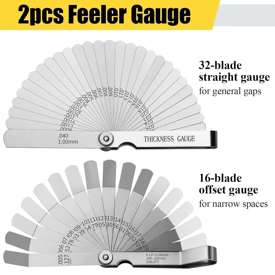Feeler Gauge Set 2pcs Stainless Steel 32 Straight 16 Offset Blades SAE Metric