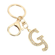 Initial Letter Keychain Letter G Charm with Crystal Diamonds Cute Gold