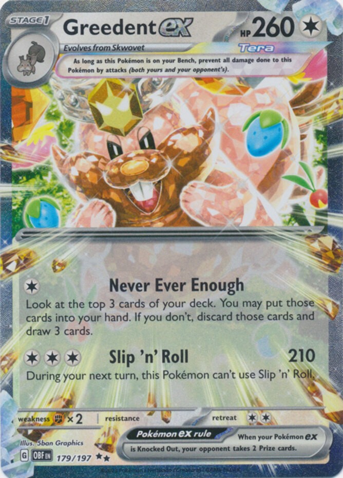 Greedent ex - 179/197 - Double Rare Near Mint Obsidian Flames