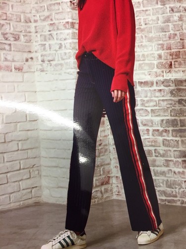 Pantalone Donna Please a palazzo con bande laterali blu gessato P908H  sconto | eBay