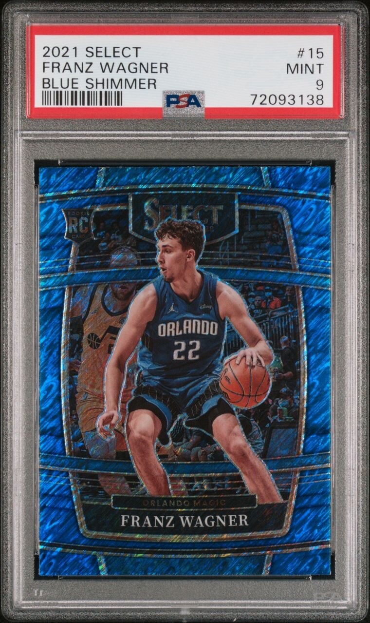 2021-22 Select Franz Wagner Concourse Blue Shimmer Prizm Rookie RC #15 PSA 9
