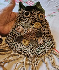 Victorian Vintage Hand Crocheted Flower Purse Satchel Handbag