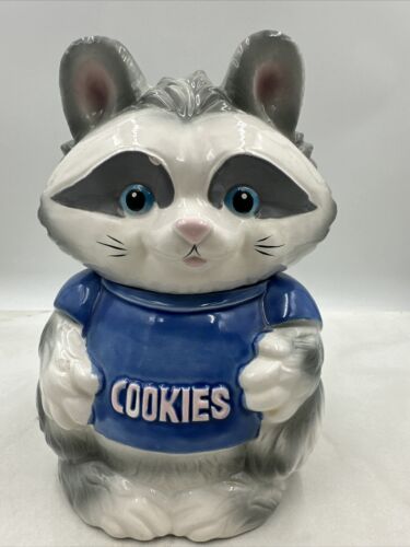 VTG Ceramic Raccoon Cookie Jar Canister Animal Cookie Jar Glazed Kitchen Japan - Picture 1 of 11
