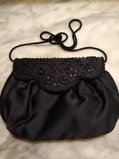 Alte Handtasche Perlenstickerei Damen, Cocktail- Abendhandtasche, schwarz
