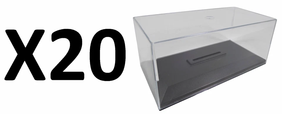 Lot de 20 boites vitrine cristal acrylique + socles pour voiture miniature 1/43 - Photo 1/4