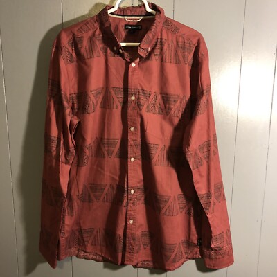 Ocean Current Button Up Red Long Sleeve Collared Geometric Men s SZ LARGE Cotton