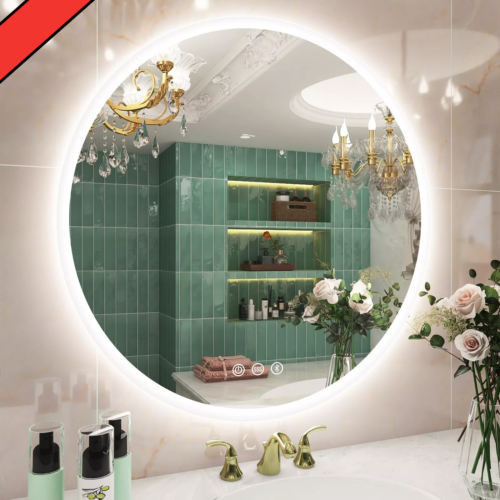36 in Round LED Bathroom Vanity Mirror 3 Color Light Dimming Bluetooth Anti-fog.