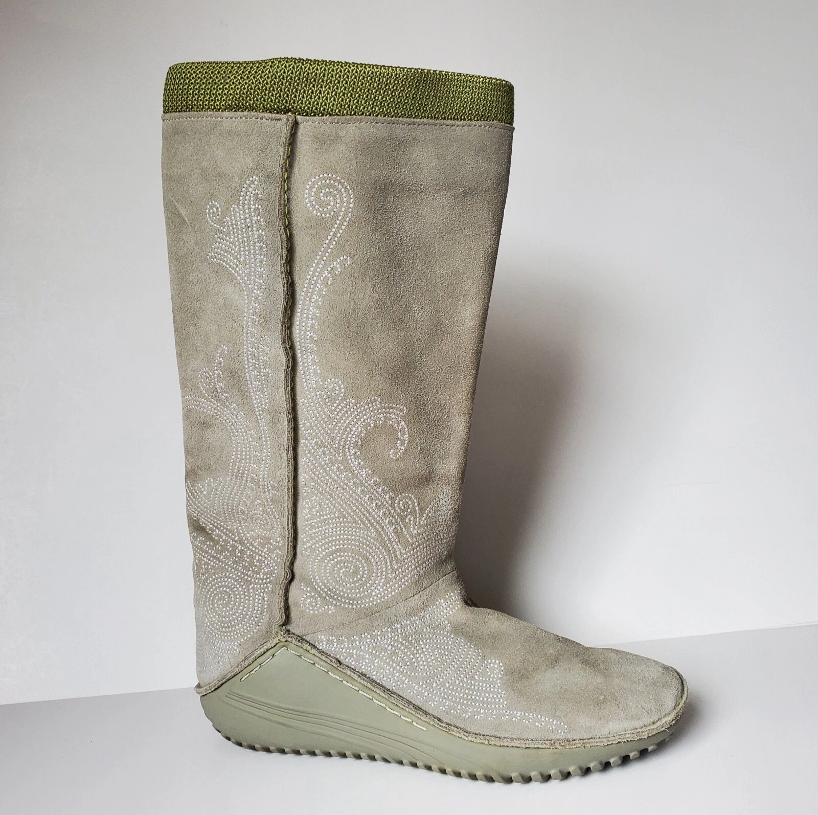 Stivali puma monsoon da donna verde chiaro in pelle ricamati western