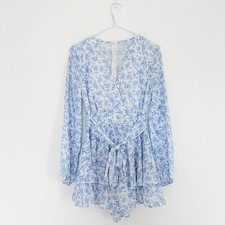 Blue Floral Chiffon Ruffle Playsuit Romper UK Size XS/S Women's Fashion