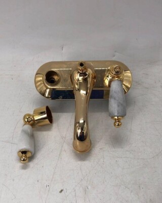 Valencia 24 Karat Gold Plated Brass & White Marble 4''  Lavatory Sink Faucet Kit