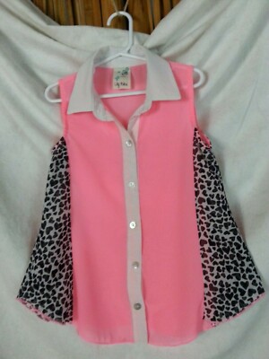 Lily Bleu Girl Child Kid Blouse Pink White Black Hearts Sleeveless